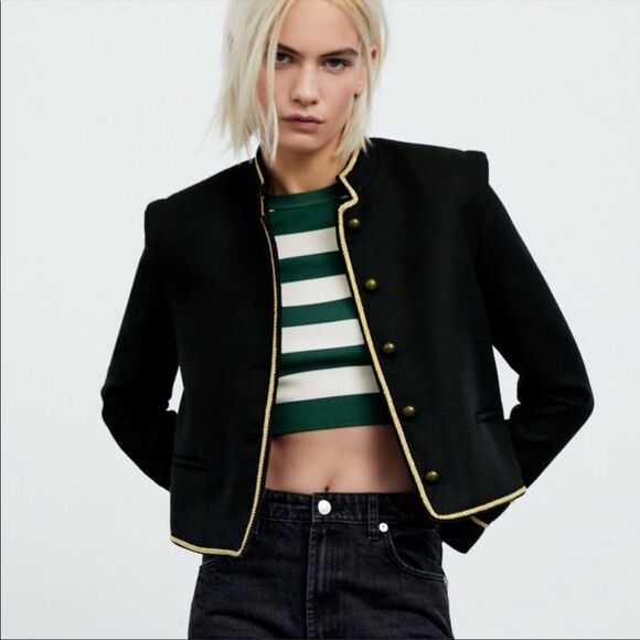 ZARA CROPPED JACKET WITH GOLD DETAILS - Picture 7 of 13